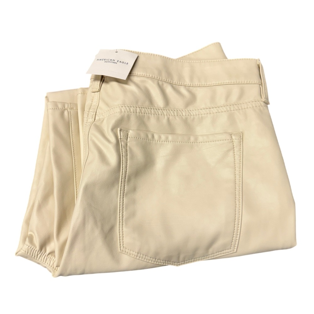 American Eagle Pants Womens 14 Long Kick Boot Crop Cream Faux Leather NEW